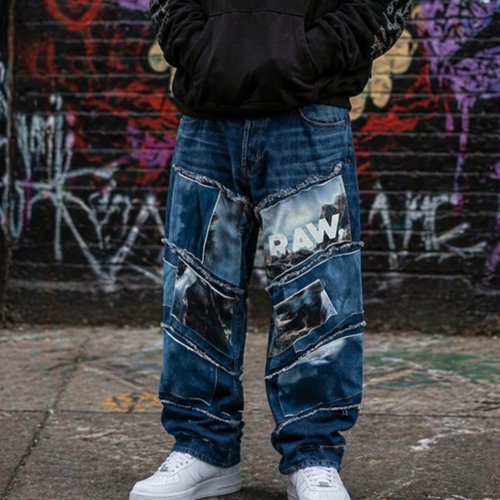 Jaden Smith x G-Star RAW Jeans Size 32 Distressed Patchwork Graphic Denim